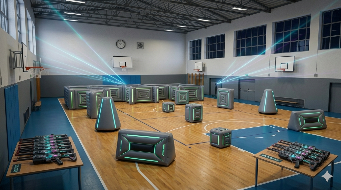 Excursión escolar con laser tag portátil para colegios en Barcelona